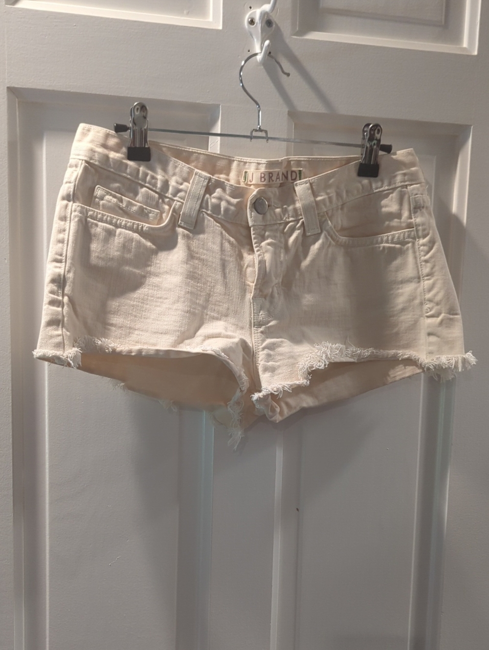 J Brand Light Cream Frayed Hem Denim Shorts